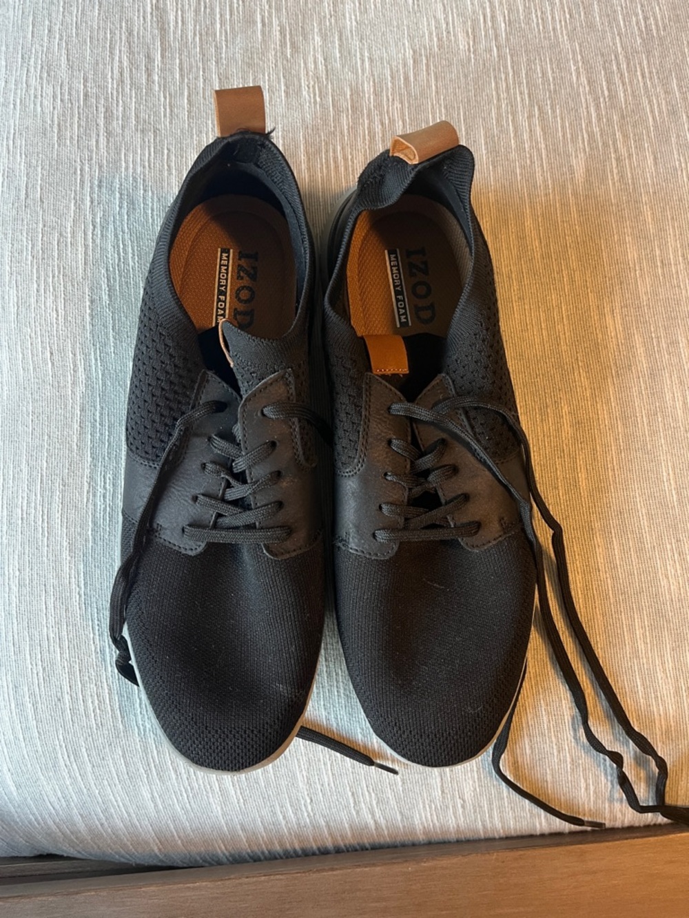 Izod Black Knit Lace-Up Men's Sneakers with Tan Pull Tabs